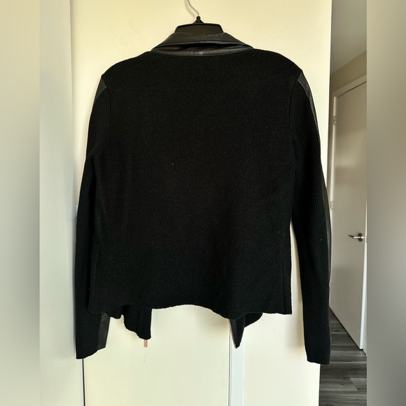 Ted Baker NWOT Black Asymmetric Zip Leather-Trim Wool Jacket - Picture 9 of 16